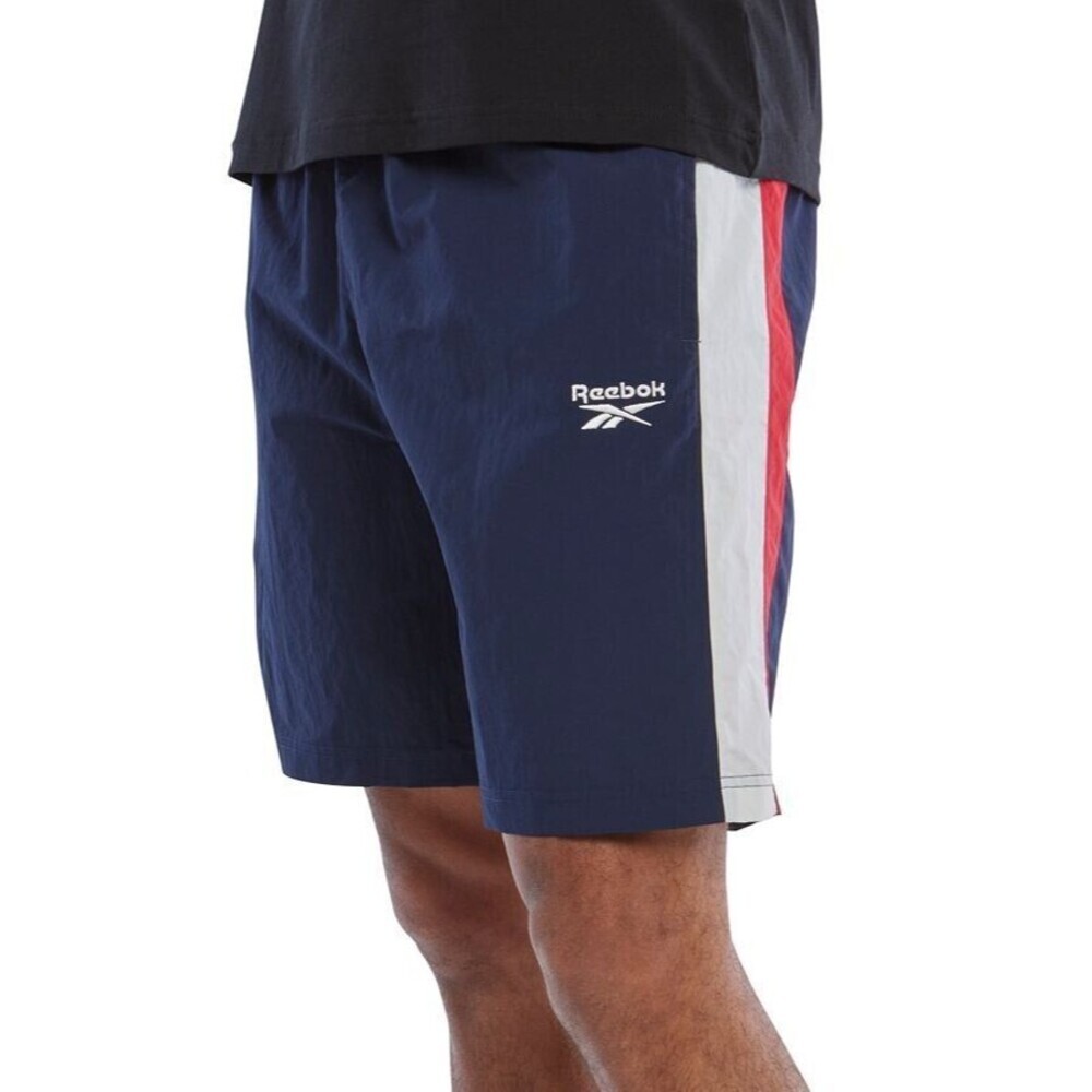 Reebok Men's Ivy League Regular-Fit Colorblocked Crinkled Shorts Navy Multi L